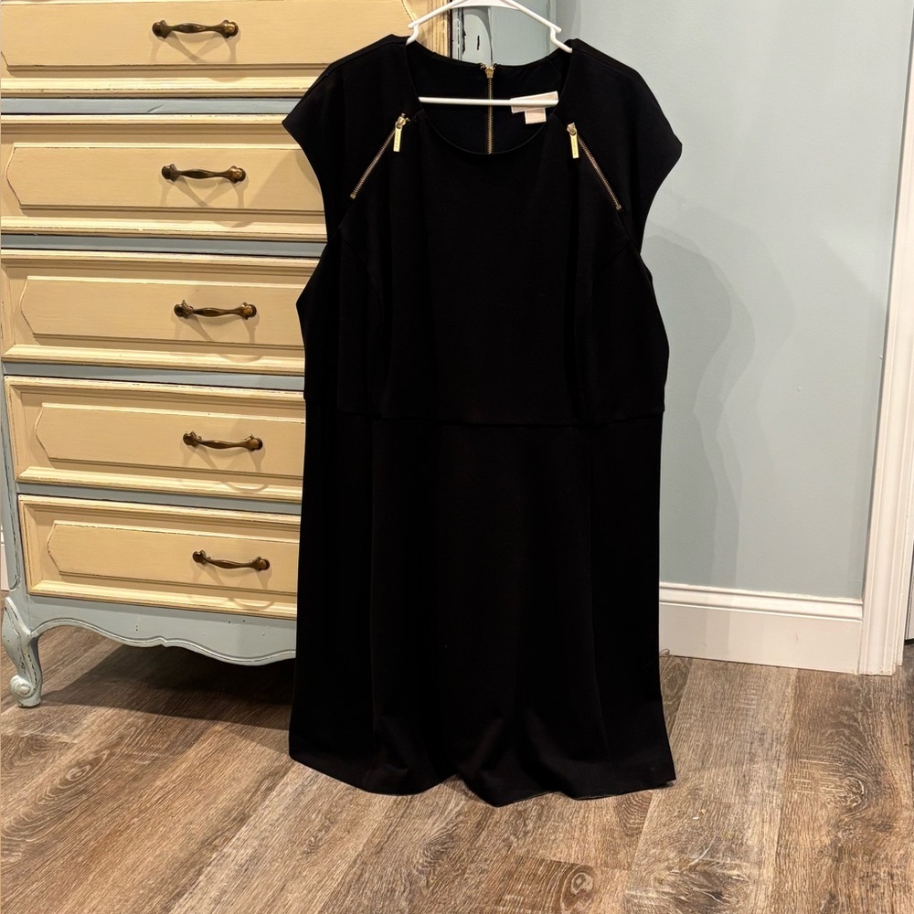 Michael Kors Black Midi Dress with Gold Accents